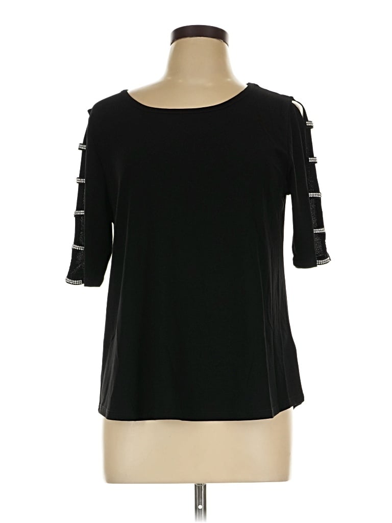 Pre-owned 89th & Madison 3/4 Sleeve Top Black Cold Shoulder Neckline Tops
