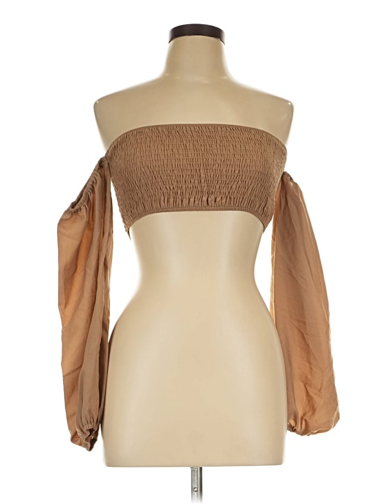 Prettylittlething 3/4 Sleeve Blouse In Brown