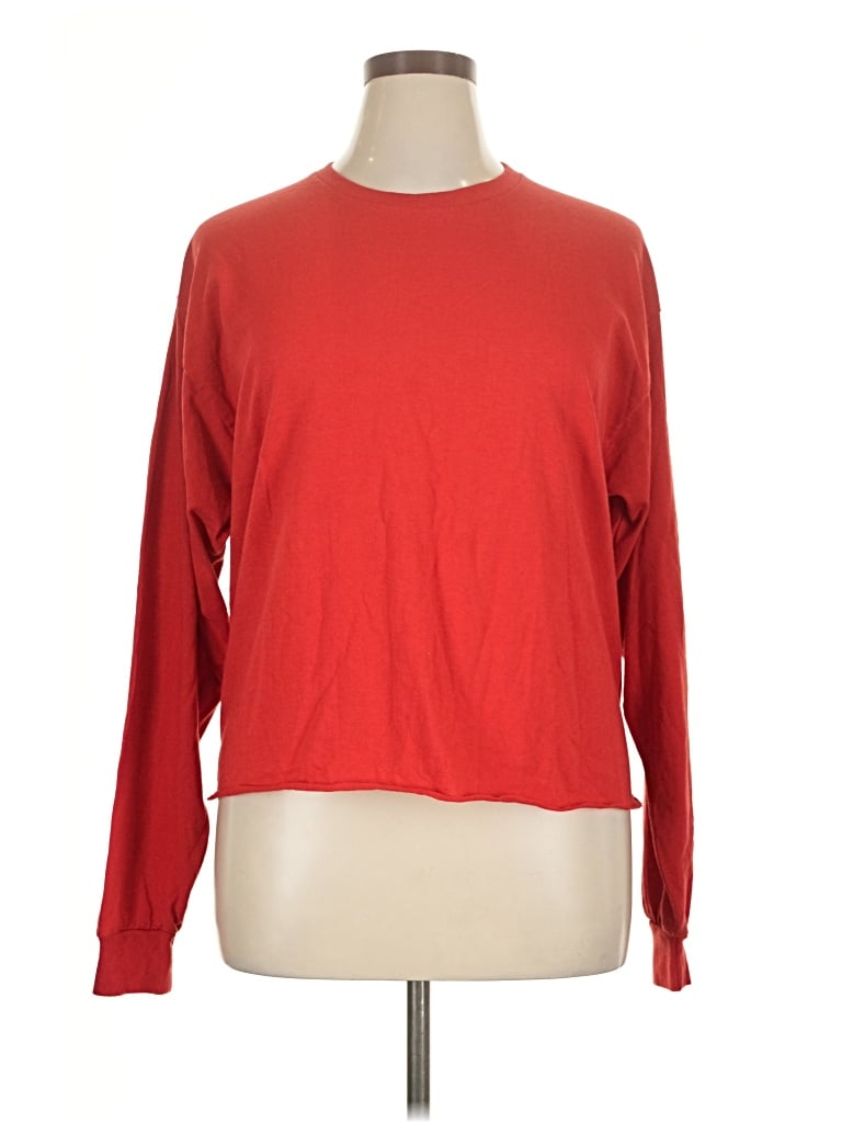 Pre-owned Jerzees Long Sleeve Top Red Crew Neck Tops