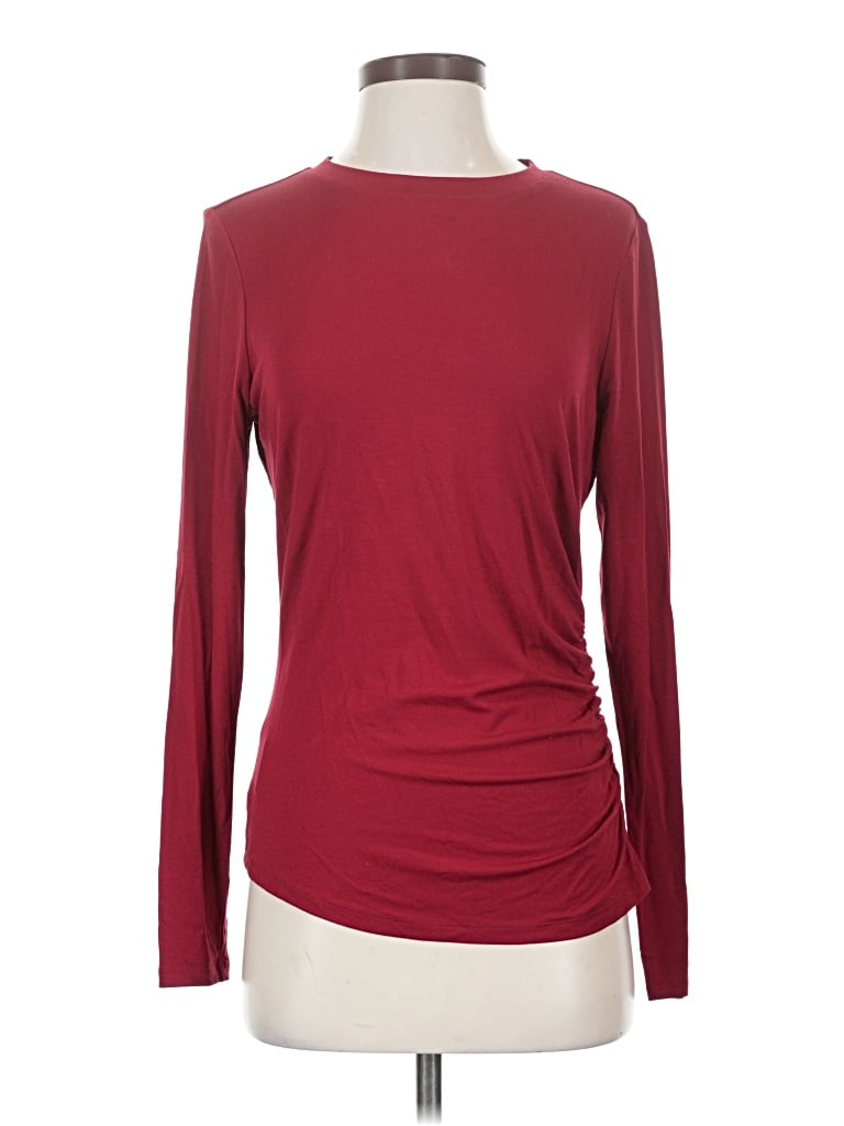 Pre-owned Carlisle Long Sleeve Top Burgundy Boatneck Tops