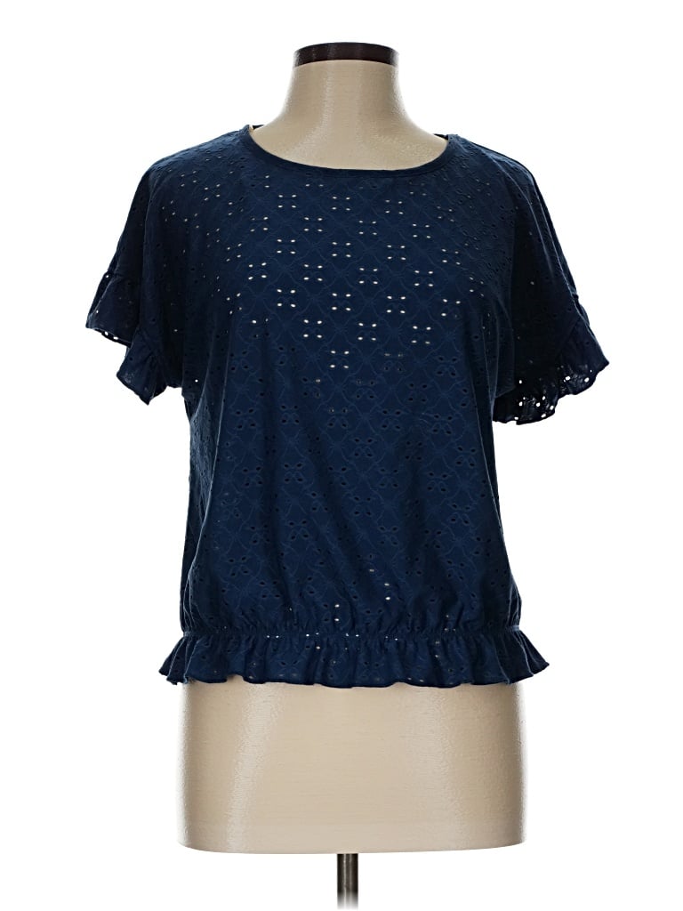 Pre-owned Rewind Short Sleeve Top Blue Keyhole Neckline Tops