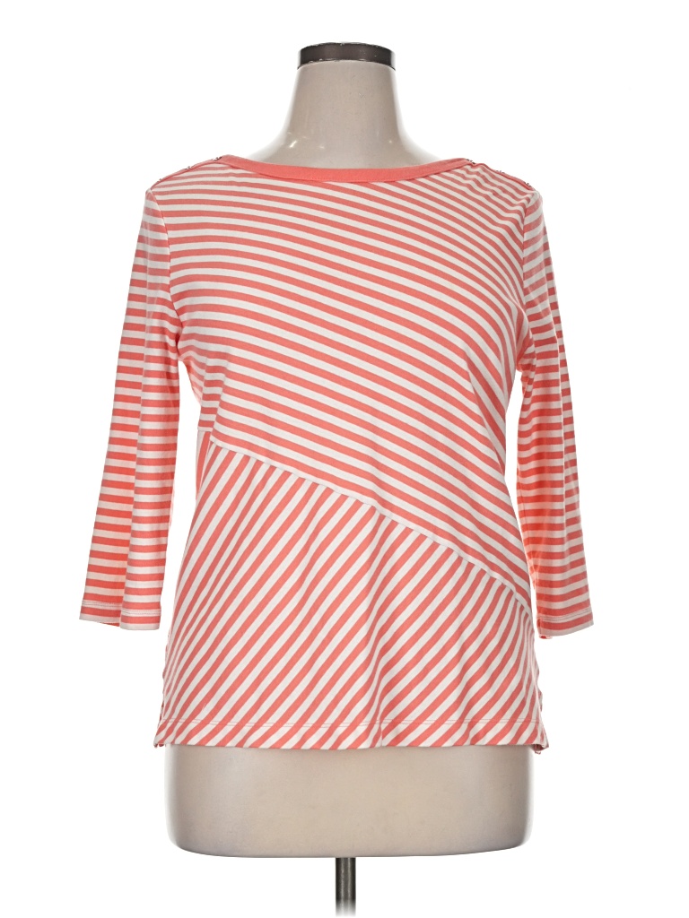 Pre-owned Croft & Barrow 3/4 Sleeve Top Orange Stripes Pattern Boatneck Tops