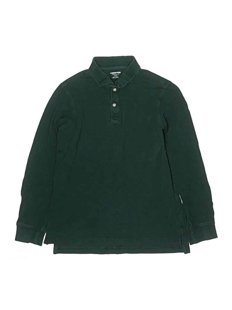 Pre-owned Lands' End Kids' Long Sleeve Button Down Shirt In Green