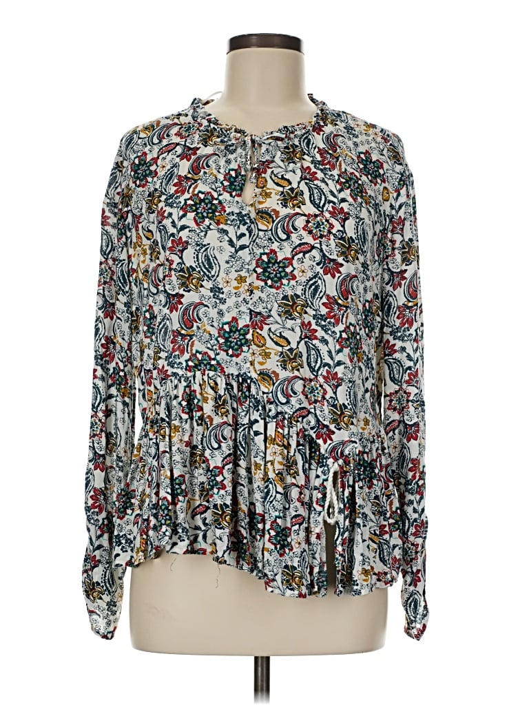 Pre-owned Time And Tru Long Sleeve Blouse In Silver