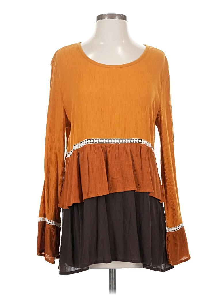 Pre-owned Signature Studio Long Sleeve Blouse In Orange