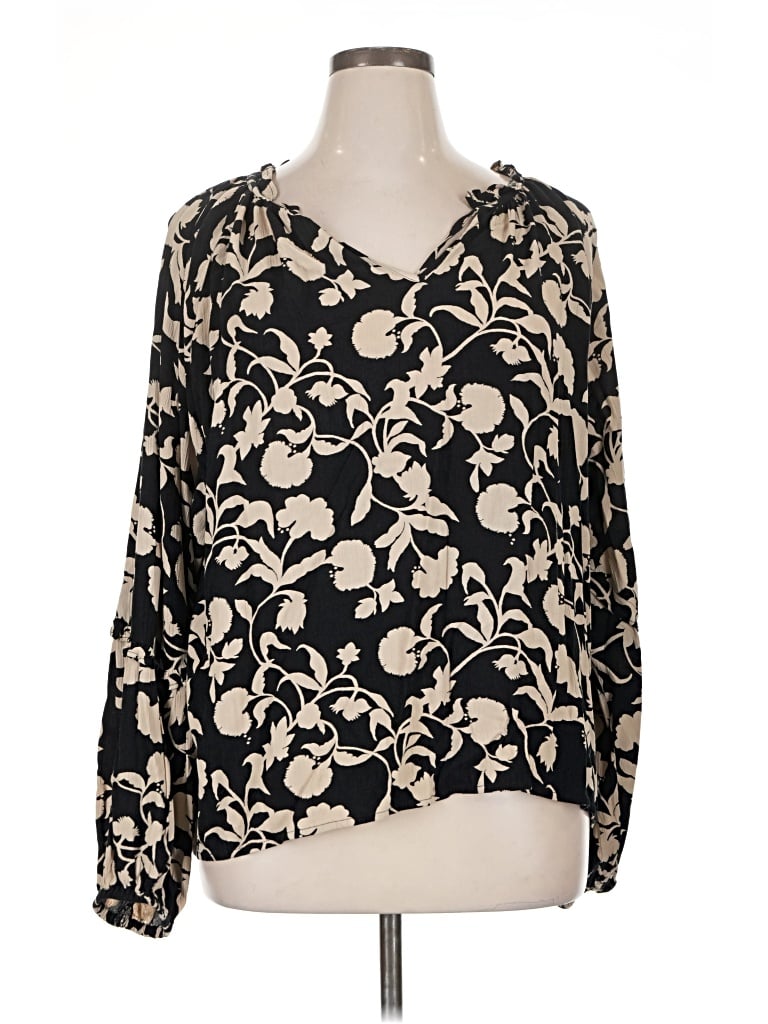 Pre-owned Knox Rose Long Sleeve Blouse In Black