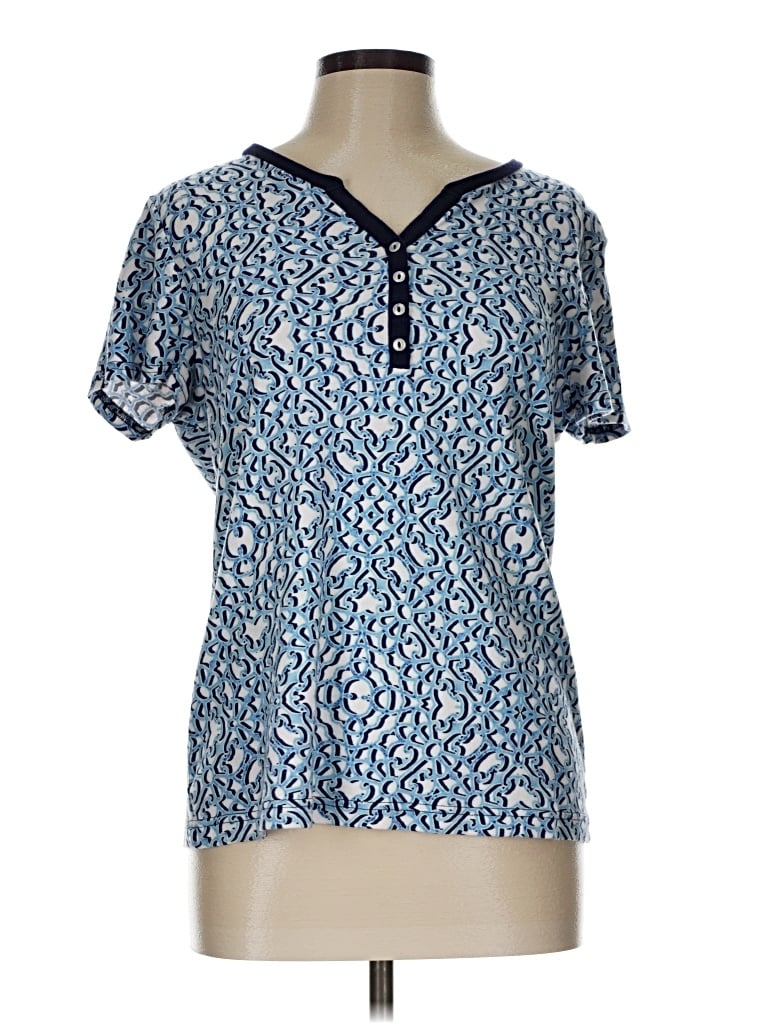 Pre-owned Croft & Barrow Short Sleeve Blouse In Blue