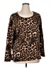 Per Se Animal Print Brown Long Sleeve Blouse Size 1X - photo 1