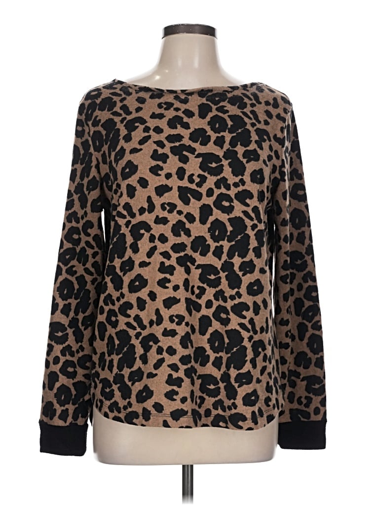 Pre-owned Pink Clover Long Sleeve Top Brown Boatneck Tops