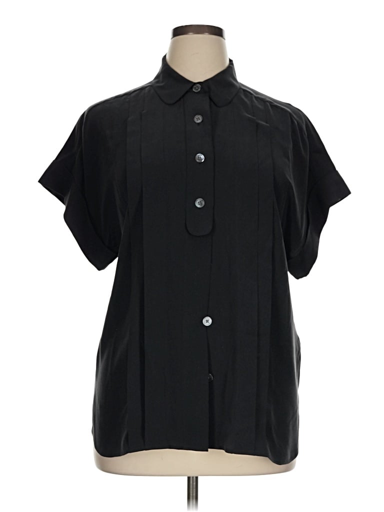 Pre-owned Equipment Short Sleeve Silk Top Black Mock Neckline Tops