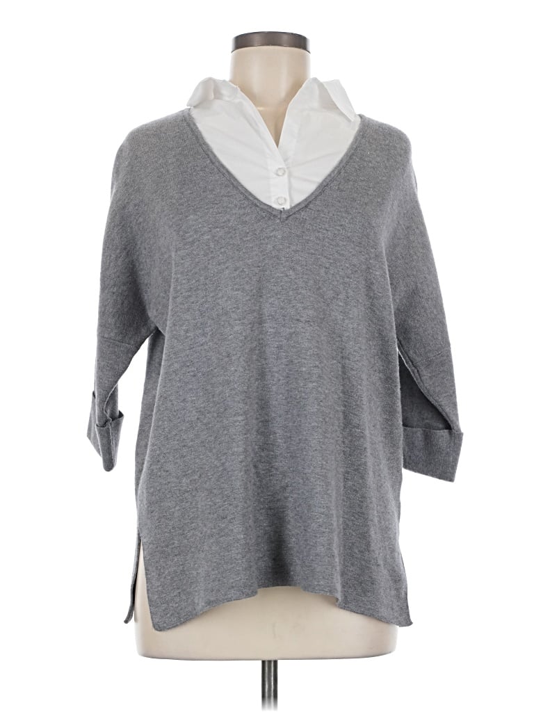Pre-owned Belldini 3/4 Sleeve Top Gray Cowl Neck Tops