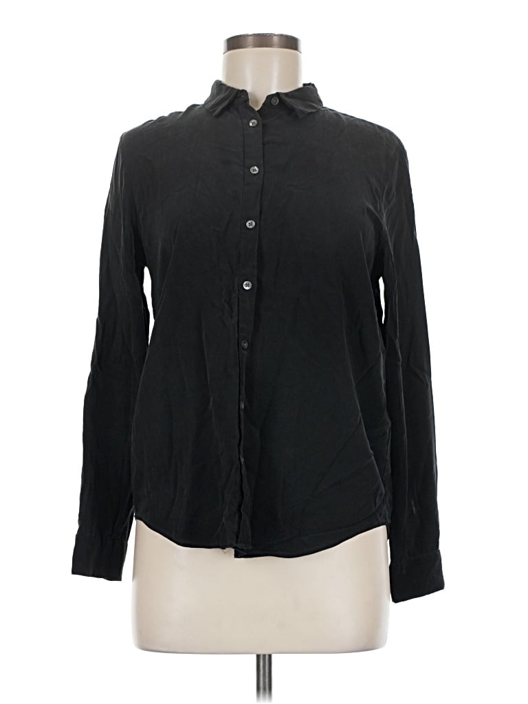 Pre-owned Everlane Long Sleeve Silk Top Black Mock Neckline Tops