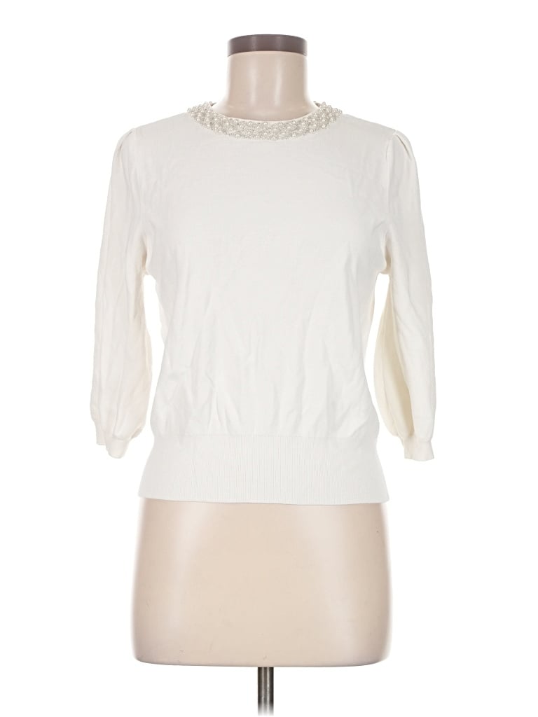 Pre-owned H&m 3/4 Sleeve Top Ivory Turtleneck Tops