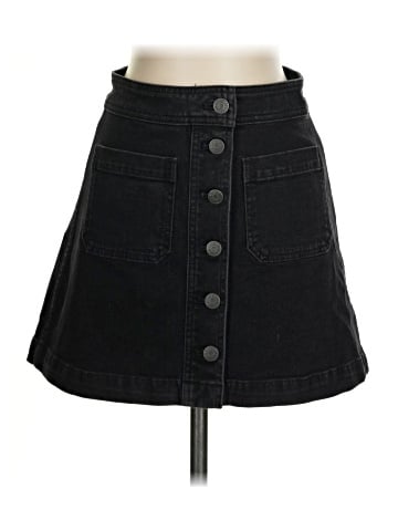 Madewell Stretch Denim A-Line Mini Skirt in Black Frost: Patch Pocket Edition (view 1)