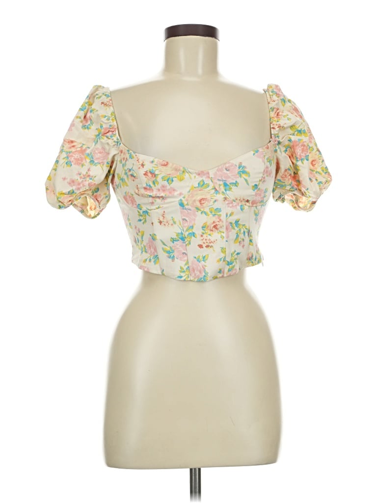 Pre-owned Zara Short Sleeve Blouse In Ivory