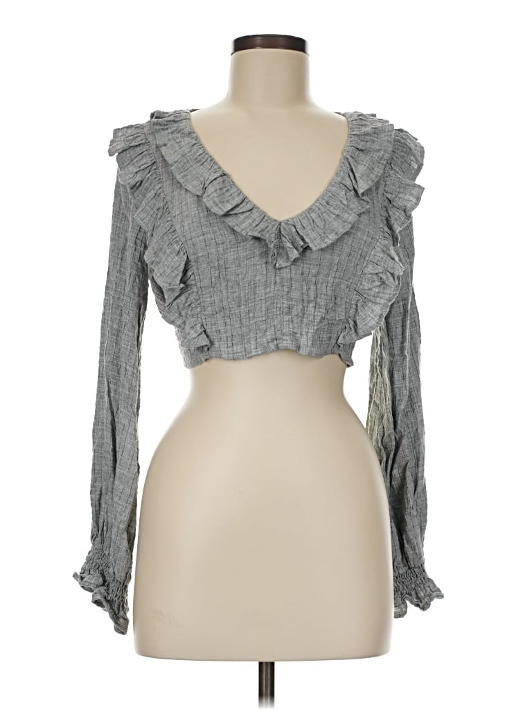 Pre-owned Zara Long Sleeve Blouse In Gray