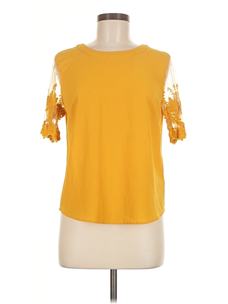 Pre-owned Lulus Short Sleeve Top Yellow Cold Shoulder Neckline Tops