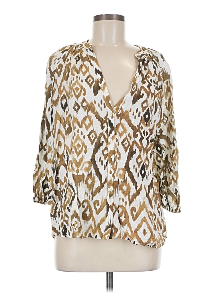 Pre-owned Zara 3/4 Sleeve Blouse In Gold