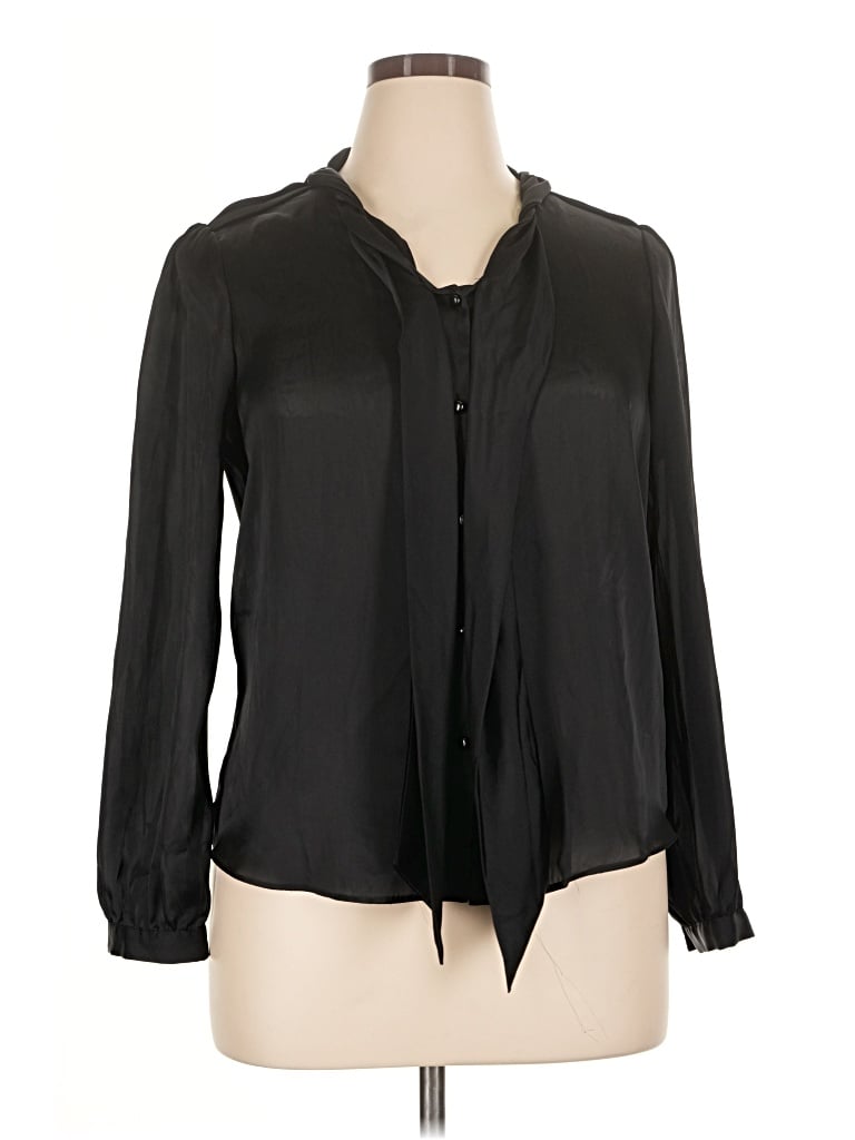Pre-owned Ak Anne Klein Long Sleeve Blouse In Black