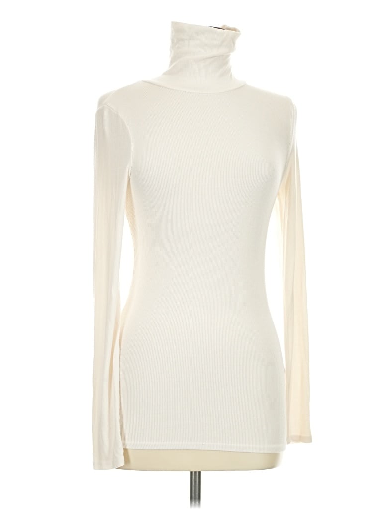 Pre-owned Three Dots Long Sleeve Top Ivory Turtleneck Tops