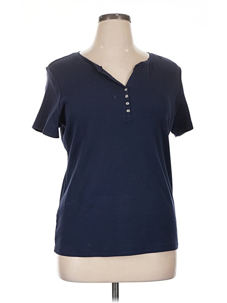 Pre-owned Karen Scott Short Sleeve Henley Shirt In Blue