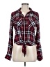 Sim & Sam 100% Rayon Plaid Burgundy Long Sleeve Blouse Size M - photo 1