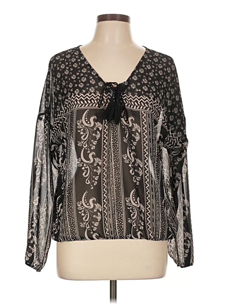 Pre-owned Blu Pepper Long Sleeve Blouse In Black