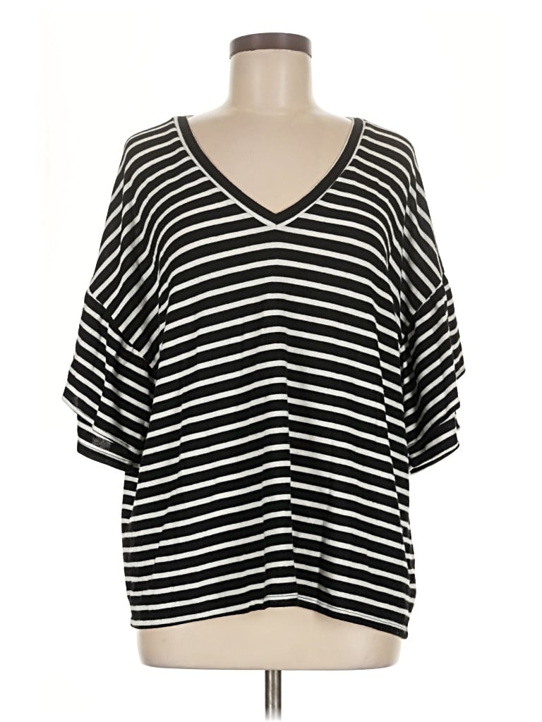 Pre-owned H By Bordeaux 3/4 Sleeve Top Black V-neck Tops