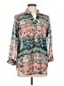 Dots 100% Polyester Print Teal 3/4 Sleeve Blouse Size M - photo 1