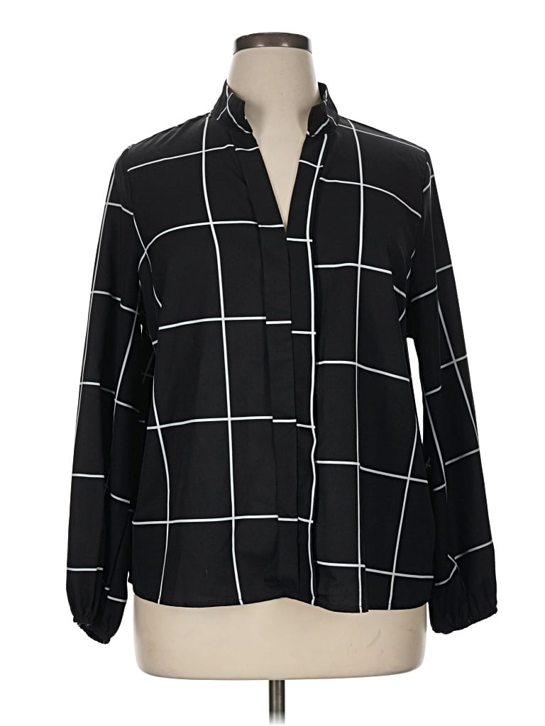 Pre-owned Shein Curve Long Sleeve Blouse In Black
