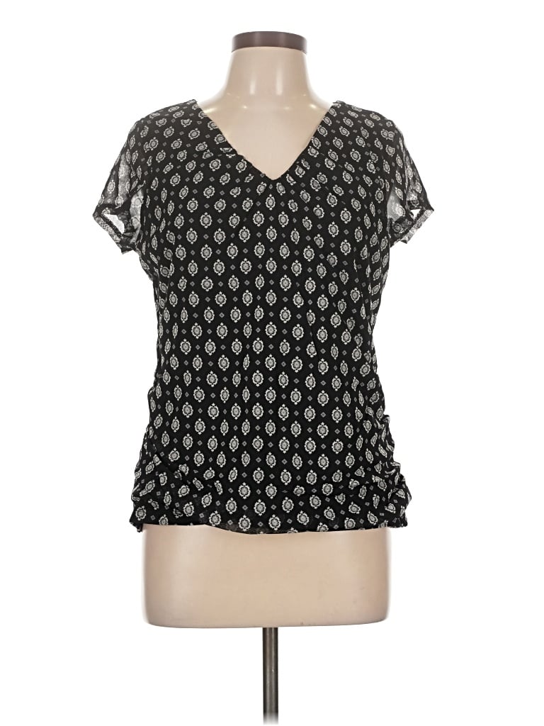 Pre-owned 212 Collection Short Sleeve Blouse In Black