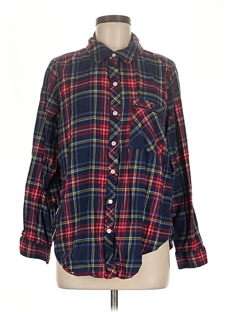 Pre-owned Aerie Long Sleeve Button Down Shirt In Blue