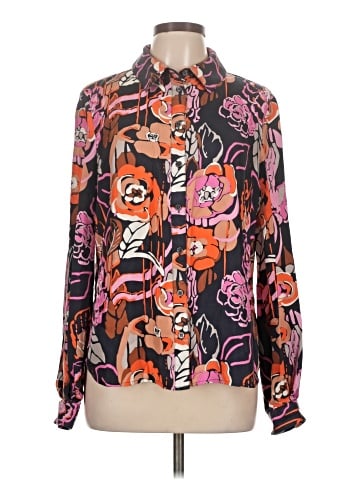 Pink Tartan Long Sleeve Silk Top (view 1)