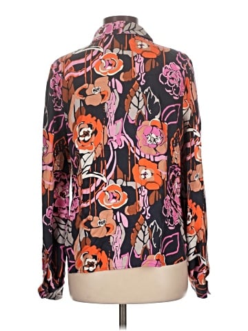 Pink Tartan Long Sleeve Silk Top (view 2)