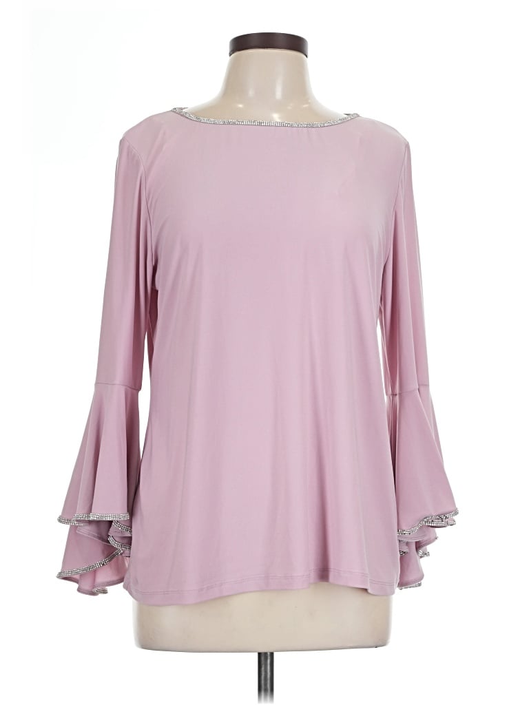 Pre-owned Roz & Ali Long Sleeve Blouse In Pink