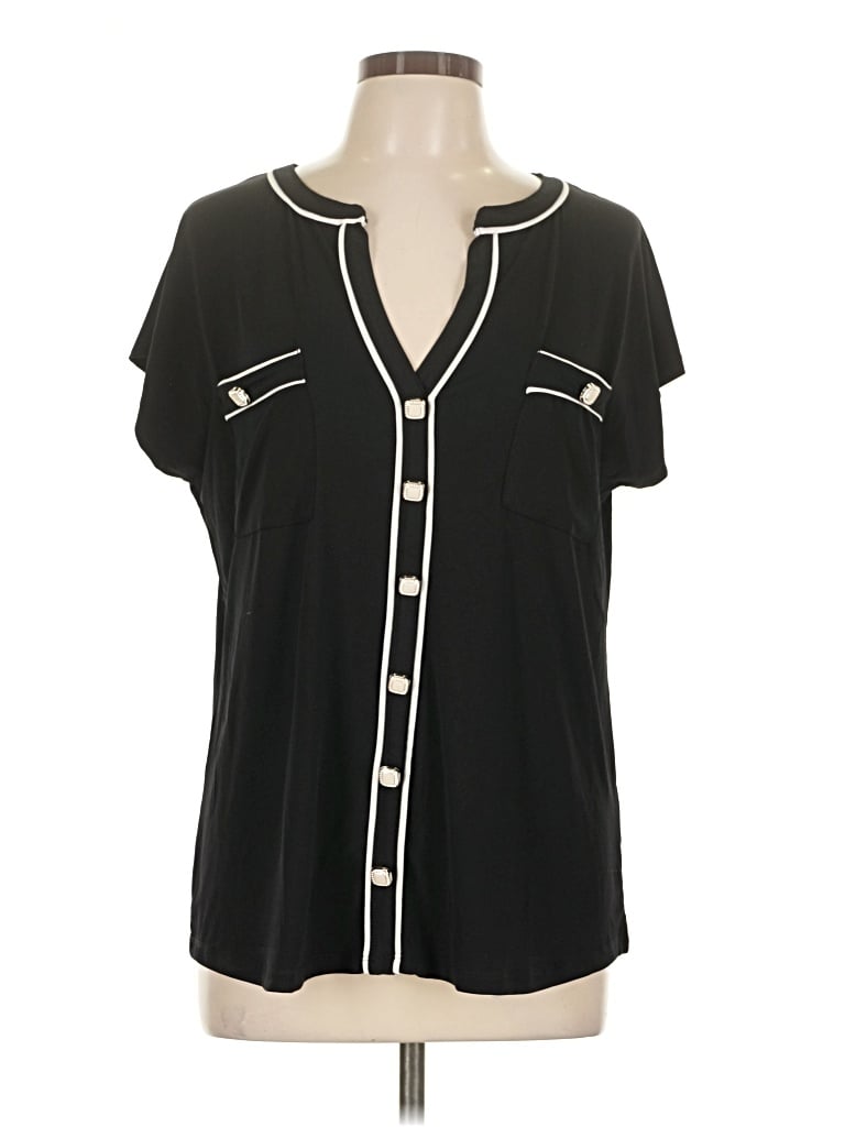 Pre-owned Daisy Fuentes Short Sleeve Blouse In Black