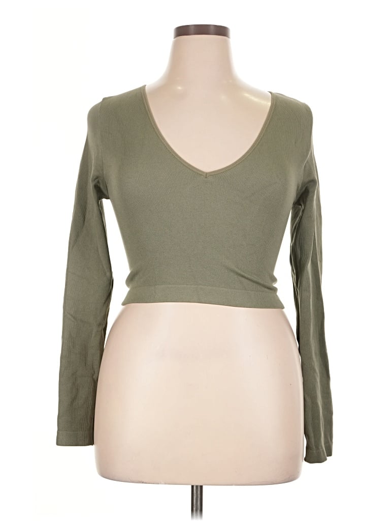 Pre-owned Primark Long Sleeve Top Green Sweetheart Neckline Tops