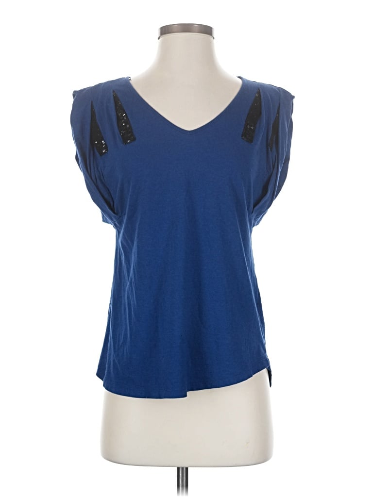 Pre-owned Elle Short Sleeve Top Blue V-neck Tops