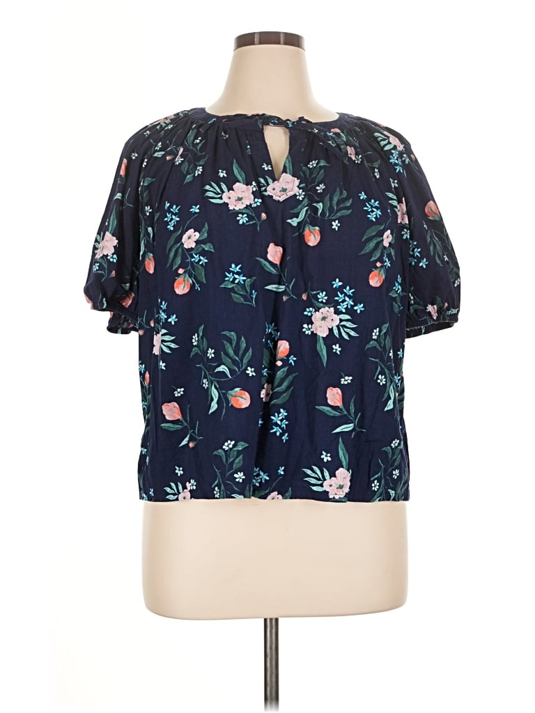 Pre-owned St. John's Bay Short Sleeve Blouse In Blue