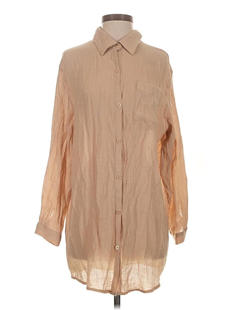 Pre-owned Unbranded Long Sleeve Blouse In Tan