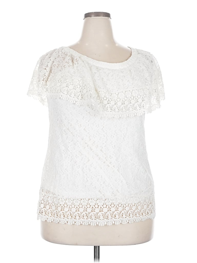 Pre-owned Soft Surroundings Short Sleeve Top White Sweetheart Neckline Tops