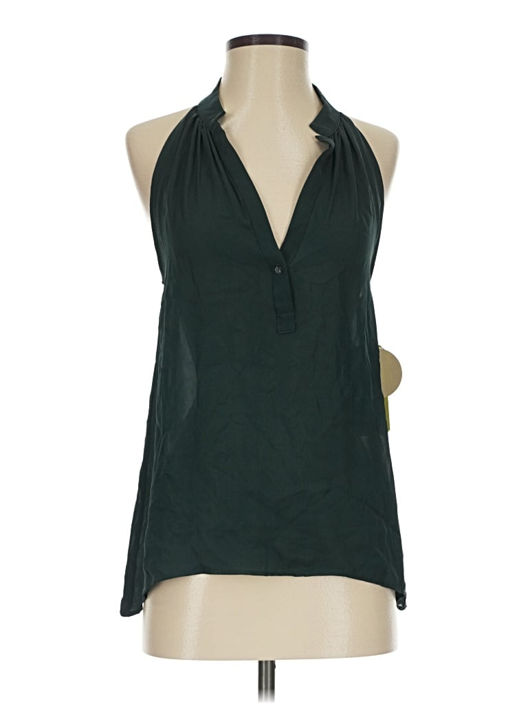 Pre-owned Nicole Miller Sleeveless Silk Top Green Halter Neckline Tops