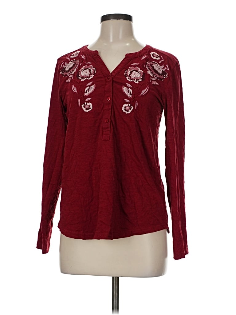 Pre-owned Style & Co Long Sleeve Blouse In Burgundy
