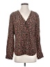 Amour Vert 100% Silk Animal Print Brown Long Sleeve Silk Top Size S - photo 1