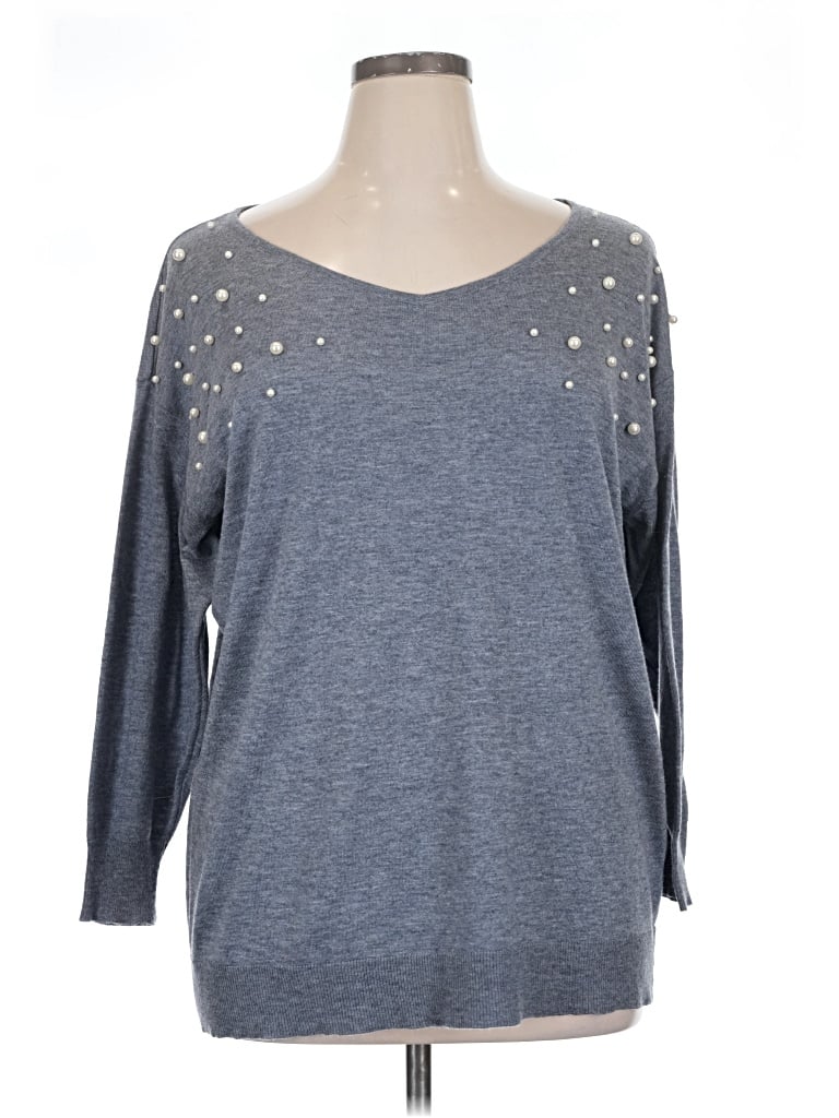 Pre-owned Bloomchic 3/4 Sleeve Top Gray V-neck Tops