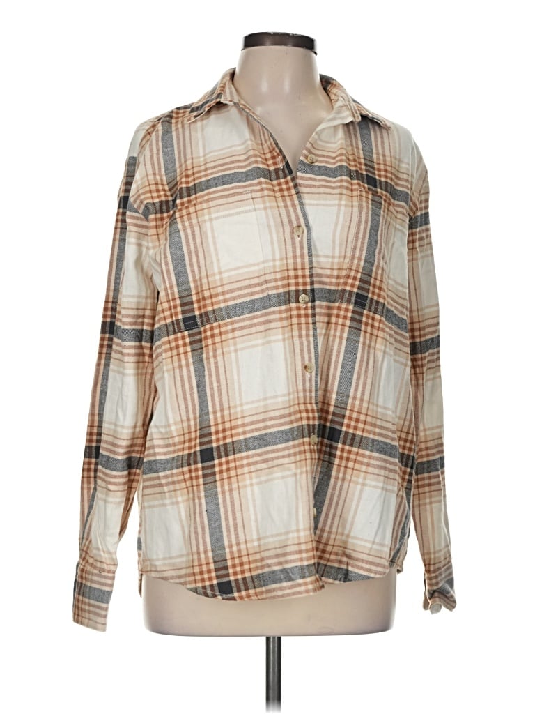 Pre-owned Old Navy Long Sleeve Button Down Shirt In Tan