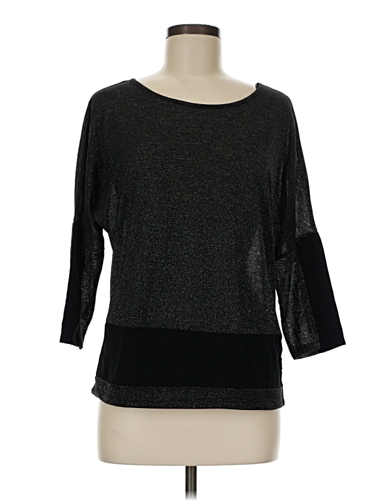 Pre-owned Jaclyn Smith 3/4 Sleeve Top Black Boatneck Tops
