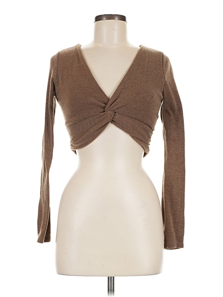 Pre-owned Pull & Bear Long Sleeve T-shirt In Brown