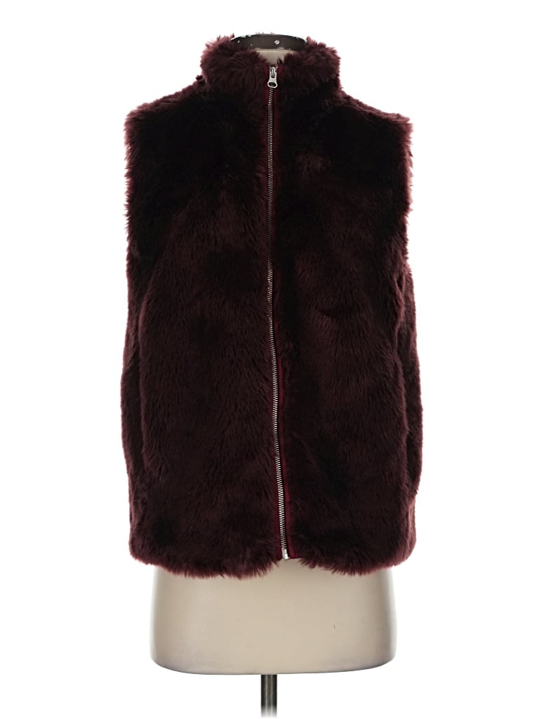 Pre-owned Jcrew Faux Fur Vest In Burgundy