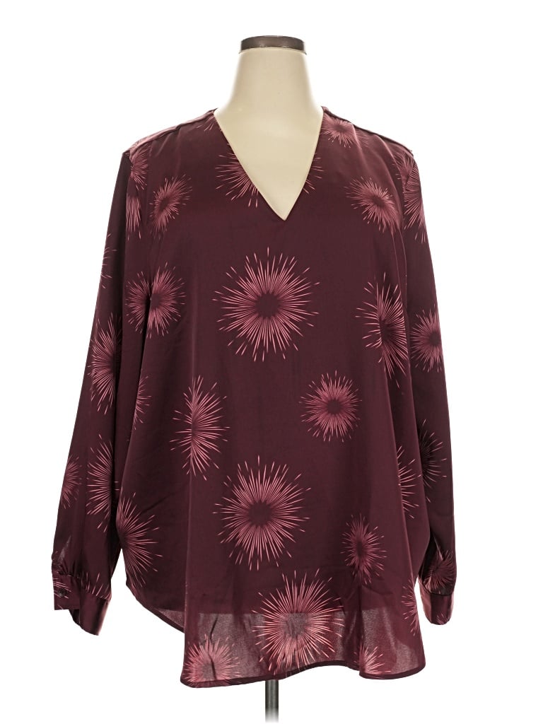 Pre-owned Universal Standard Long Sleeve Blouse In Burgundy